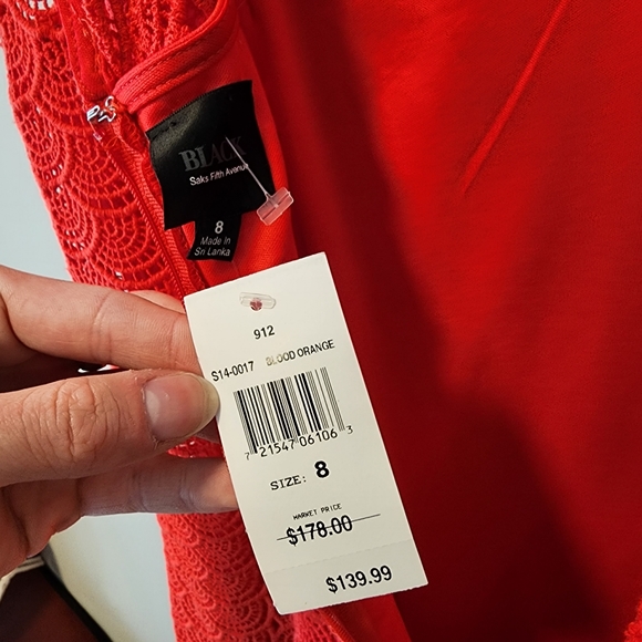 NWT Saks Fifth Avenue Black Label Scalloped Lace Overlay Dress in Blood Orange - Picture 6 of 6